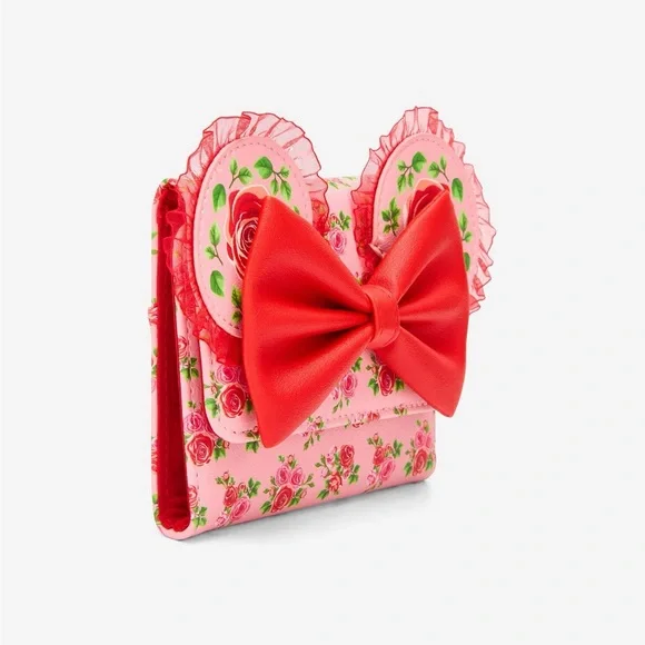 Disney Loungefly Disney Minnie Mouse Pink & Red Roses with Mini Flap Wallet - Picture 6 of 10